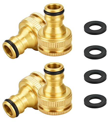 EMAGEREN Connettore per tubo in ottone, 4 pezzi da 1/2 pollici e 3/4 pollici, tubo da giardino, connettore per rubinetto, filettatura interna, adattatore per rubinetto per casa e lavatrice