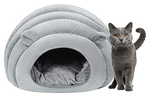 Lit Canapé pour Animaux de Compagnie Portable Douillet Caverne pour Chat Chien Doux Sac de Couchage d'animaux Grande Nid Housse Epaississant Confortable Grotte Chat Chien Semi-Couverte (Gris Clair)