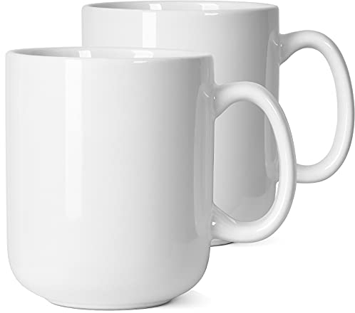 Smilatte 20 OZ Large Coffee Mug, M016 Plain Ceramic Boss Big Tea Cup with Handle for Dad Men, Set of 2, White