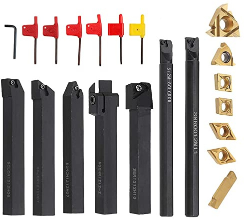 Drehmaschine Bohrstange Drehmeißel Drehwerkzeughalter 12Mm Schaft Drehmeißelhalter 21Stk. Drehen Werkzeughalter Set Mit Hartmetalleinsätze Schraubenschlüssel Für CNC Metall Drehbank