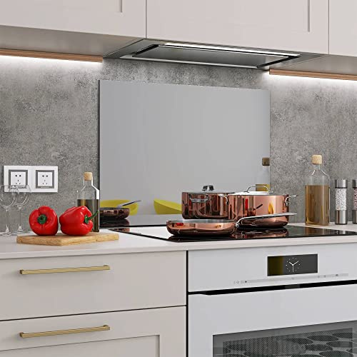 BELOFAY 6mm Grey Tempered Glass Mirror Splashback for Kitchen, Toughened Glass Mirror Heat Resistant Splashbacks for Cookers with Glue (60X70cm)
