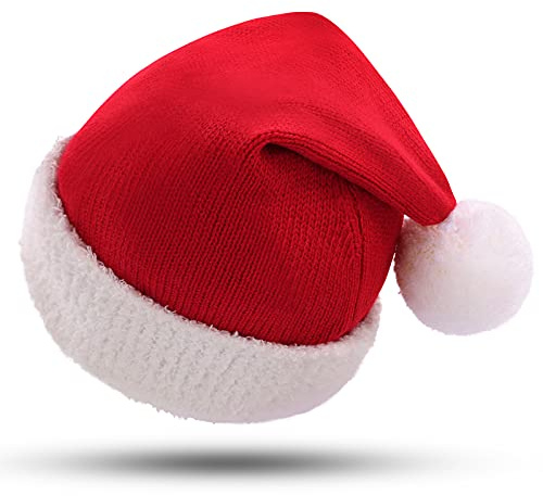 KONVINIT Cappello di Natale per adulti, caldo cappello di Natale lavorato a maglia, cappello di Babbo Natale elastico per uomo/donna/bambini oltre i 7 anni, rosso