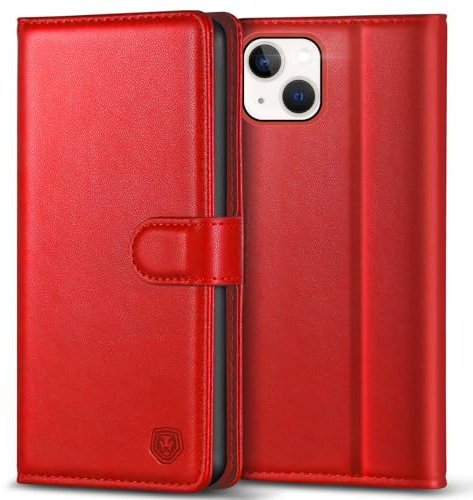 Kuafcase Compatible for iPhone 15 Case with 4 Card Slots Magnetic Closure Kickstand Shockproof Protective Phone Case Compatible for iPhone 15 6.1” - Red