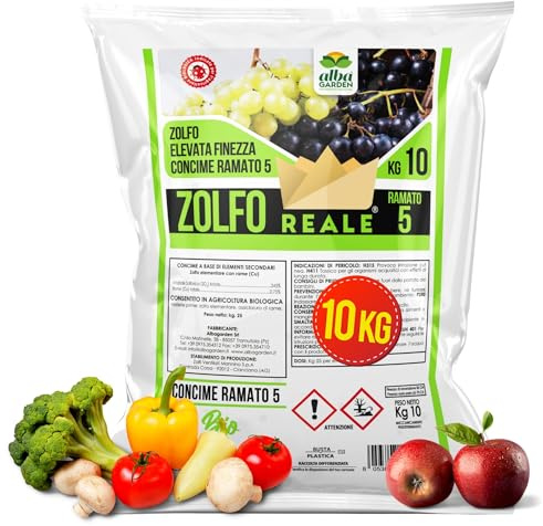 Albagarden - Zolfo Ramato in Polvere x 10 Kg, Concime a Base di Zolfo + Ossicloruro di Rame - Biologico, Contro Oidio Mal Bianco Peronospora Ticchiolatura