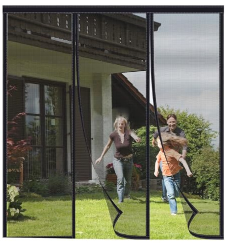 Magnetic Screen Doors Magnetic Door Curtains Fly Screen Anti Mosquito Mesh Curtain with Powerful Magnets and Full Frame Magic Tape 250x200cm Black