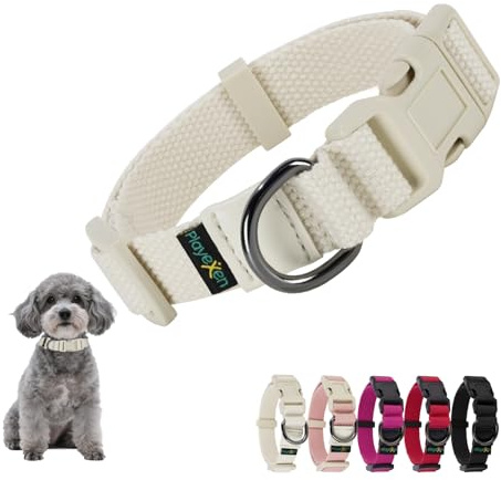 Welpenhalsband Welpen Halsbänder Verstellbares 25-40cm für Kleine Mittel Hunde Katzen Welpen Weiches Baumwollmaterial Hundehalsband mit Abnehmbaren Hundemarke für Training Ausführen(Beige-S)
