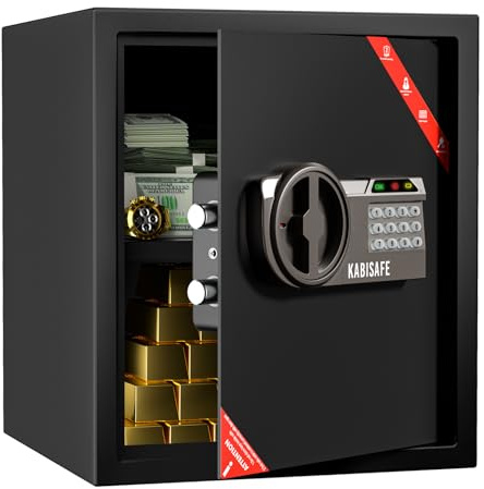 KABISAFE 45L Caja fuerte grande para el hogar, caja de seguridad electrónica con cerradura digital, llave y luz con sensor, para efectivo, joyas y documentos A4