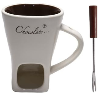 Enwye Set med chokladfonduemuggar, 130 ml keramisk fonduekopp, smältkopp för varm gryta, med stift, choklad, smör, karamell (vit)