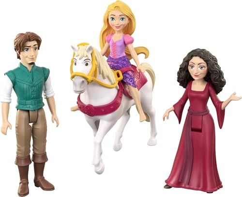 Mattel Disney Princess Toys, Small Doll 4-Pack with Rapunzel, Flynn Rider & Mother Gothel, Plus Maximus Horse w/Saddle, Inspired by Movie, JHG85