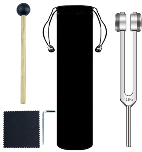 Yuannee Diapason Thérapeutique, 128 Hz, Kit avec Marteau en Silicone, Alliage d'Aluminium, Offre une Réponse en Fréquence pour la Thérapie Sonore, Corps et Esprit