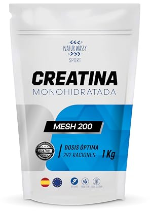 WASSY SPORT Creatina Monohidratada Micronizada en Polvo (Mesh200) | 292 Tomas | 100% Pura, Sin Sabor, Sin Aditivos | Incluye Dosificador. (monohidrato de creatina) (1000g)