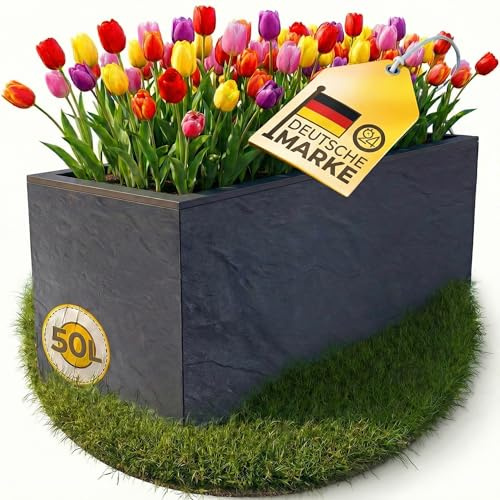 Ondis24 Pflanzkübel Vulkano, 50L Pflanzvolumen, rechteckig, Blumenkasten mit Wasserspeicher, Balkon Terrasse, Blumenkübel (Anthrazit)