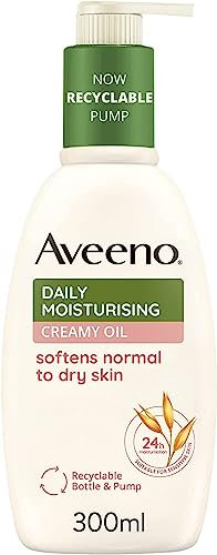 Aveeno Daily Moisturising Creamy Oil (1 x 300ml), Moisturiser with Nourishing Oat and Sweet Almond Oil, Softens and Smoothes Skin, Non-Greasy and VeganBody Cream Suitable for Sensitive Skin