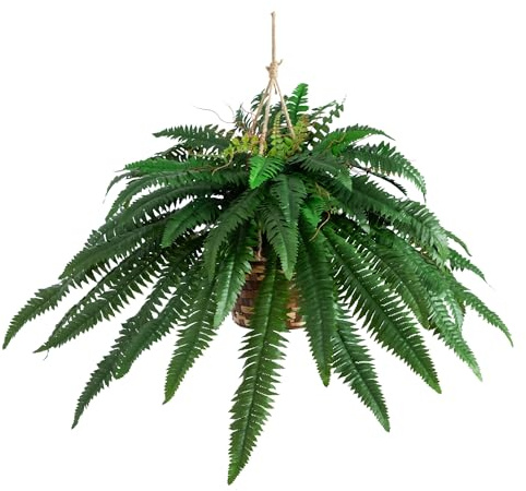 Nearly Natural 22in Artificial Boston Fern Hanging Basket Fake Plants Indoor Home Decor Faux Greenery for Bedroom Living Room Porch Office
