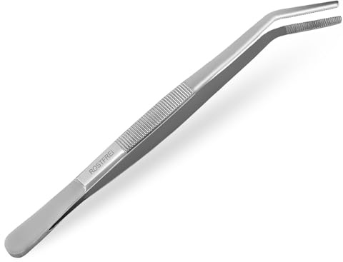 Küchenzange Zange gebogen Grillpinzette Grillzange Edelstahl Rostfrei 35 cm | Kochpinzette zum präzisen Fassen und Wenden von Grillgut