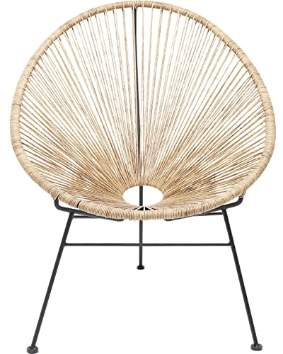 Kare Design Sessel Spaghetti, Natur, Indoor und Outdoor Stuhl im Retro-Design, Gartenstuhl, Relaxsessel für Balkon, Garten, Terrasse, Schwarzes Stahlgestell, 87x74x87 cm (H/B/T)