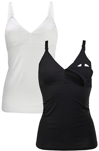 Herzmutter Stilltops Baumwolle OekoTex 100 - einfache Stillfunktion - Stilltop Set 2er - integriertes Bustier-BH mit Clip-Verschlüssen - 5420 (M, Schwarz/Weiß)