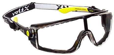 voltX 'QUAD' 4 in 1 CLEAR Lens Safety Glasses, with foam insert, removable headstrap, CE EN166f certified
