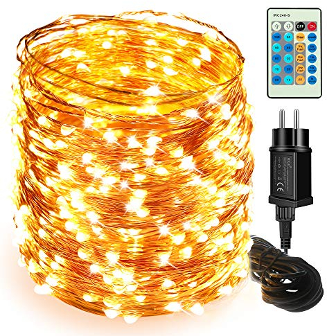 Guirlande lumineuse LED D'extérieur 50M 500 LED Fil De Cuivre Lumières étoilées, Gradable Avec Télécommande, Lumières De Noël Décoratives étanches Pour Jardin Terrasses Chambres Guirlande lumineuse