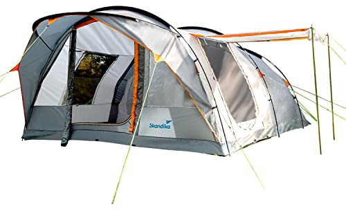Skandika Tunnelzelt Egersund 5 Sleeper Protect | Camping Zelt für 5 Personen, eingenähter Zeltboden, dunkle Schlafkabine, 2 m Stehhöhe, wasserdicht, 5000 mm Wassersäule | Campingzelt, Familienzelt