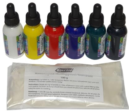Einfaches Marmorier-Set 7-teilig – Ebru Komplettset mit 6 Farben (je 30 ml) und 100 g Verdickungsmittel – Ideal für Anfänger & kreative Kunst