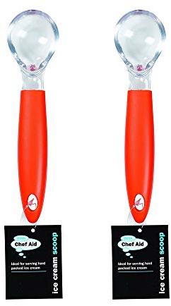 Chef Aid Stainless Steel Rust Proof Bow Action Plastic Handled Ice Cream Scoop Red (Pack of 2)