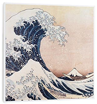 Klarstein Wonderwall Air Art Smart Infravärmare - 350 W IR-radiator, Termostat, WiFi IR-värme, Appstyrning, Väggfäste, 60 x 60cm, Vit Ram, Motiv: Blue Waves i Kanagawa