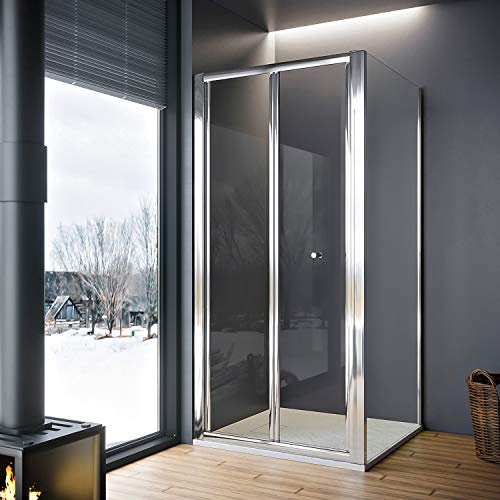 ELEGANT 700x700mm Bi Fold Shower Enclosure Inwards Opening, Space Saving | Tempered Safety Glass, Chrome Polished Aluminium Shower Door, Save Space, Easy to Clean
