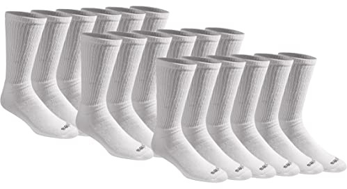 Dickies Men's Cotton Blend Cushioned Work Crew Socks, Available in L-XL (18, 36 Pairs), White (18 Pairs), Large