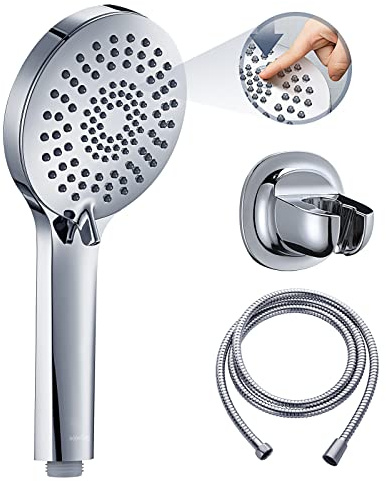 Shower Head Set - 3 Function Liquid Silicone Shower Head with Hose, Holder, High Pressure & Water Saving, Universal Connection, Chrome Plated for All Family Members