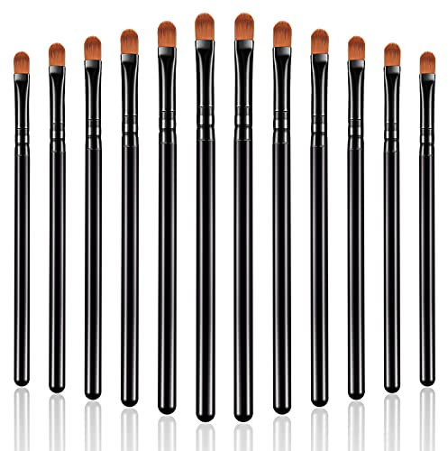12 Pieces Small Concealer Brush Flat Lip Concealer Brush Under Eye Synthetic Fiber Makeup Eyebrow Outline Foundation for Concealing Blending Setting Buffing Makeup(Black)