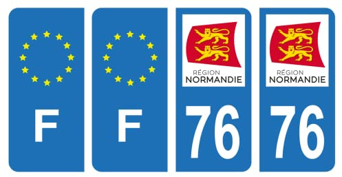 HADEXIA Nummernschild-Aufkleber, französisches Departement 76, Seine-Maritim, Region Normandie & F Frankreich, Europa, 4 Stück
