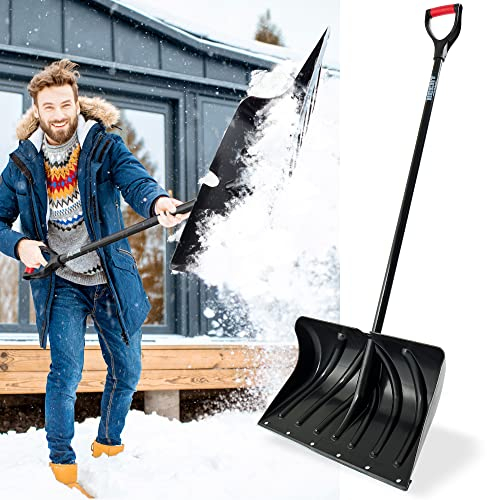 Hecht Große Schneeschaufel mit leichtem Stahlstiel – Schiebekante mit Stahl-Profil – Schaufel im Winter perfekt – Profi Schneeschieber jetzt günstig kaufen