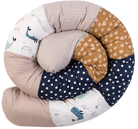ULLENBOOM ® Baby Kuschelschlange 200x13 cm Wale (Made in EU) - Kuschelschnecke in vielen Farben und Größen, Bezug: 100% OEKO-TEX® Baumwolle, Nackenrolle, Kopfschutz für Wickeltisch, Motiv: Sterne