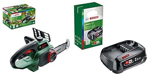 Bosch Akku Kettensäge Universalchain 18 (ohne Akku, 18 Volt System, im Karton) & Bosch Akku PBA 18V 2.5Ah (18 Volt System, 2.5Ah Akku, im Karton)
