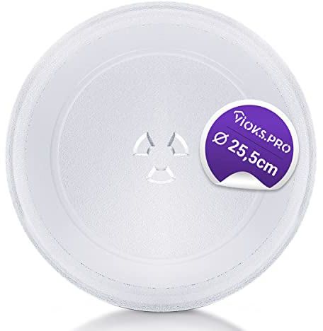 Vioks.pro Plateau tournant de rechange pour micro-ondes Bosch 11002491 Ø 255 mm Plateau tournant de rechange pour micro-ondes Assiette en verre universel