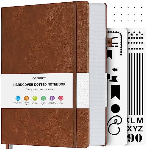 Notizbuch A5 Dotted, Hardcover Tagebuch mit 312 Nummerierten Seiten, 100g/m² Tintenfestes Papier Gepunktete Notizbücher mit Registerseiten, Tagebuch für Erwachsene, 14,5 x 21,5 cm, Braun | 100g/m² Tintenfestes Papier Gepunktete Notizbücher mit Registerseiten, Tagebuch für Erwachsene, 14,5 x 21,5 cm