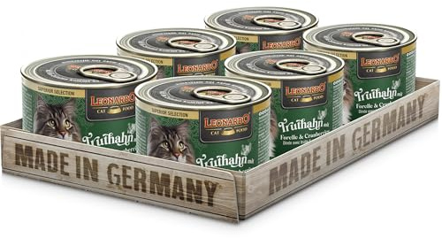 LEONARDO Katzen Nassfutter Superior Selection, Truthahn mit Forelle & Cranberries, 6x200g Dose, für ausgewachsene Katzen, getreidefrei, ohne Zucker, Made in Germany