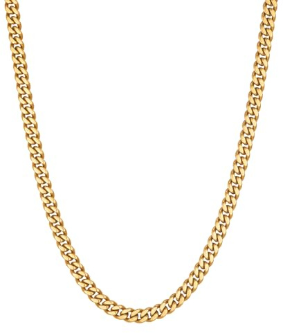 VEXXS Men Gold Necklace, Mens Gold Chain,18K Real Gold Plated 4/5/6mm Flat Cuban Link Chain, No Color Fading Men’s Necklace Chain,Jewelry Gift Men Women,Gift Box
