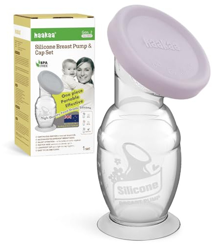 haakaa Extractor de Leche Manual de Silicona con Base de Succión y Tapa, Diseño de Una Pieza – Operación Silenciosa Manos Libres, Succión Natural, A Prueba de Derrames, 5oz/150ml, Lavanda