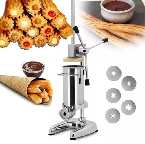 DPLXFPP Machine À Churro Manuelle 2l/3l - Seau Amovible, Machine Manuelle Commerciale Fabrication Churro Donuts Espagnols 2 L 5 Types Moules pour Hôtels Cafétérias Boulangerie Ou Maison,3L