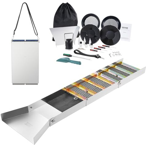 VEVOR Kit d'Orpaillage Portable 23 Pièces Rampe d'Orpaillage 127 cm en Aluminium Résistant avec Bâtée Tamis Pipettes Pelle et Sac de Transport Sluice pour Mineur Prospecteur d’Or Jardin Rivières