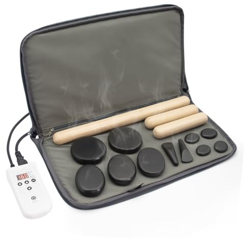 Goodtar Juego De Piedras De Masaje Con Kit Calentador Hot Rocks Bambú Para Masaje Piedras Calientes Kit Calentador De Masaje Con Control De Temperatura Y Bolsa De Transporte Para Uso Domésti