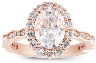 Ring Rosegold mit Stein, Damen 14K Roségold Ehe-Verlobungsring mit ovalem Moissanit 1ct (Größe Anpassen)