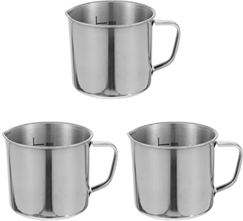 ABOOFAN Vaso Medidor De Acero Inoxidable De 3 Piezas 500 Ml Para Laboratorio Químico Fácil De Limpiar De Boca Ancha.
