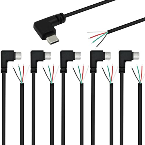 RUNCCI-YUN 6Stücke 25cm 28AWG 90 Grad USB Typ C Stecker Pigtail Stromkabel, 5V 3A USB-C-Stecker auf 4-Poligen Blanken Draht Offenes Ende, für LED-Leuchten
