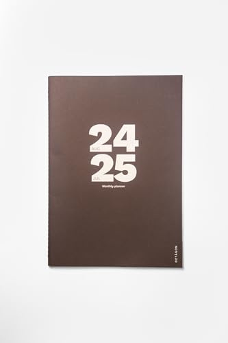 OCTÀGON DESIGN | 2024/2025 Big Monthly Planner Plus A4, Monatsplaner – 12 Monate, August 2024 / Juli 2025-2 Seiten für Notizen zwischen den Monaten, weicher Einband, Kakaobraun.