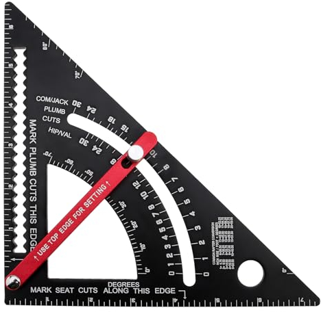 Smgda 7 Inch Carpenter Square – Adjustable Roofing & Rafter Tool, Aluminum Alloy Triangle Ruler for Framing, Wood Cutting, and Home Improvement Projects
