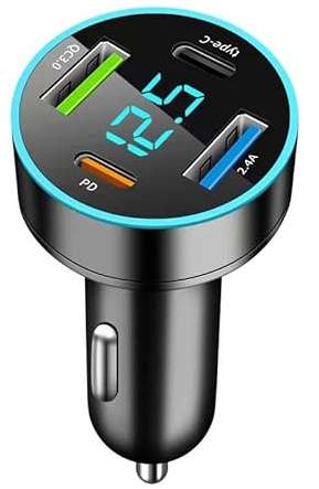 Wonvify Cargador Coche USB 66W, 4 Puertos Cargador Mechero USB Carga Rapida, con Voltímetro LED, Compatible i-Phone 14 Pro Max/13/12/XS Samsung Xiaomi