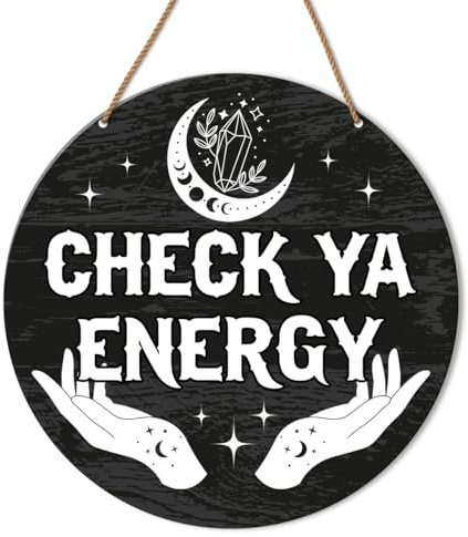 Check Ya Energy Door Sign, Funny Welcome Sign for Front Door Porch, Meditation Spiritual Door Sign Witch Witchy Wall Decorations Gothic House Decor